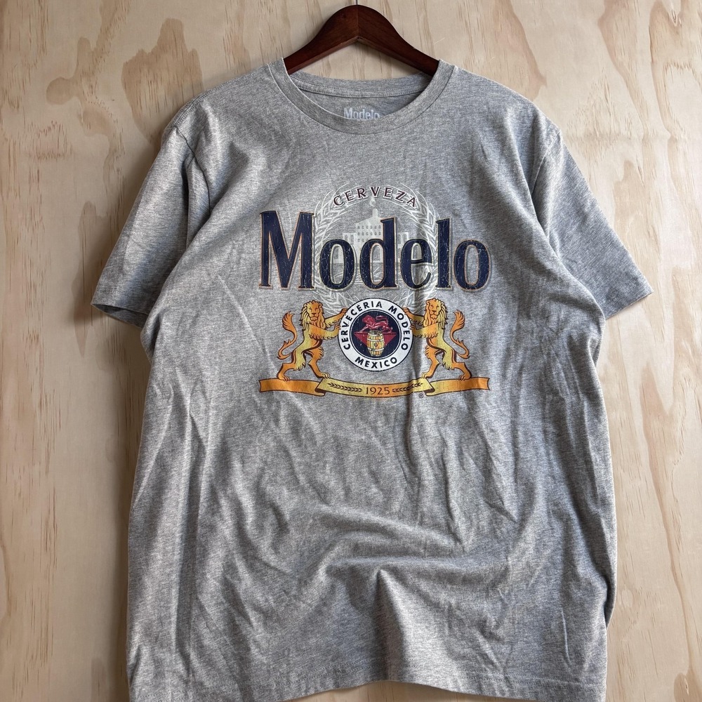 Modelo Shirt Mens Large Gray Cerveza Beer Graphic Tee T-Shirt Tagless Mexico